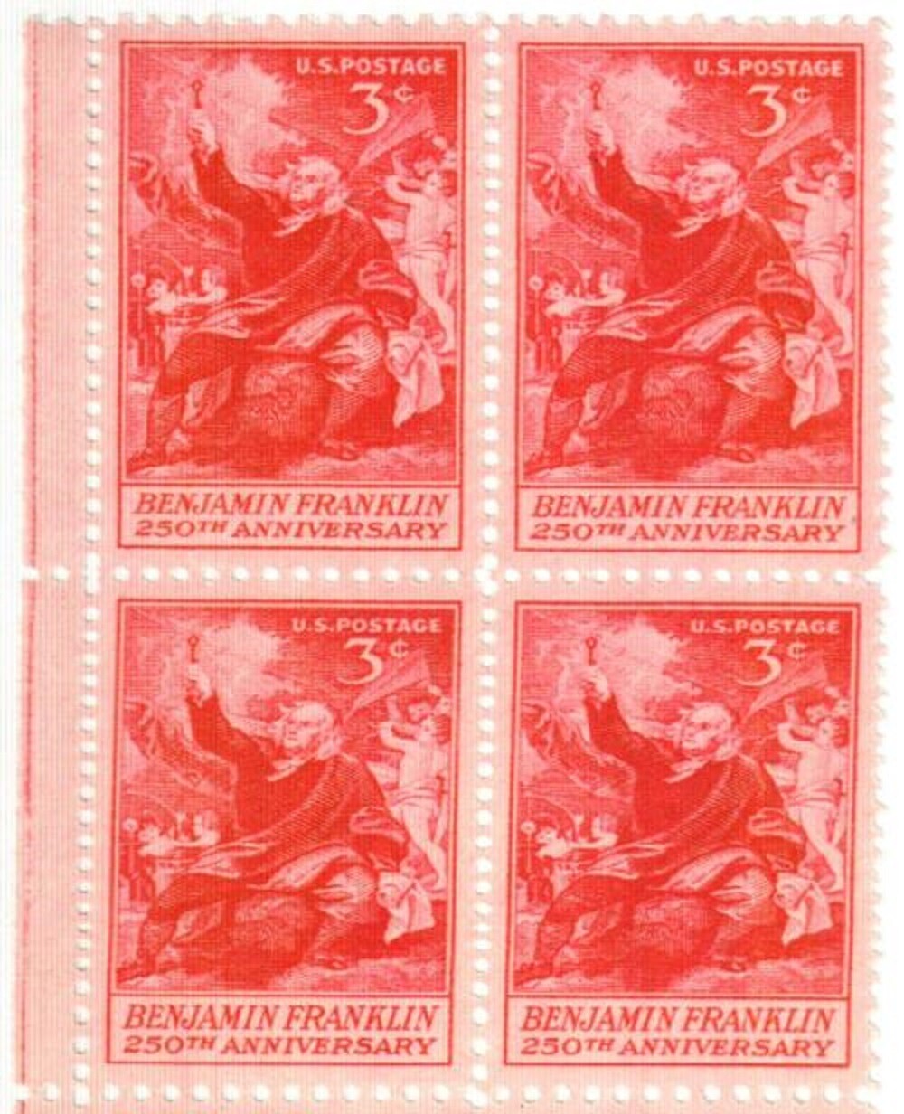 BENJAMIN FRANKLIN—Block of 4 Collectible Unused 1956 Stamps–FREE SHIPPING