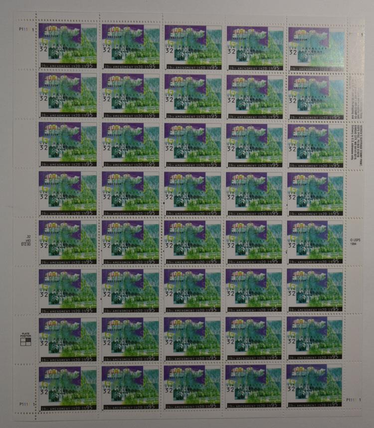 US SCOTT 2980 PANE OF 40 WOMENS SUFFRAGE STAMPS 32 CENTS FACE MNH