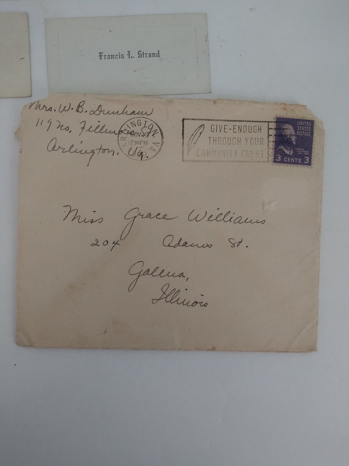 Vintage American 2 envelopes Stamps 1949 + name tags and news article.