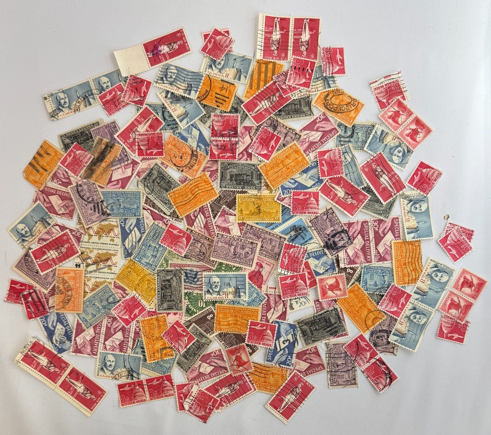 Vintage U.S. Airmail Special Delivery Stamp Lot 1940s-1960s Mixed Used Transport