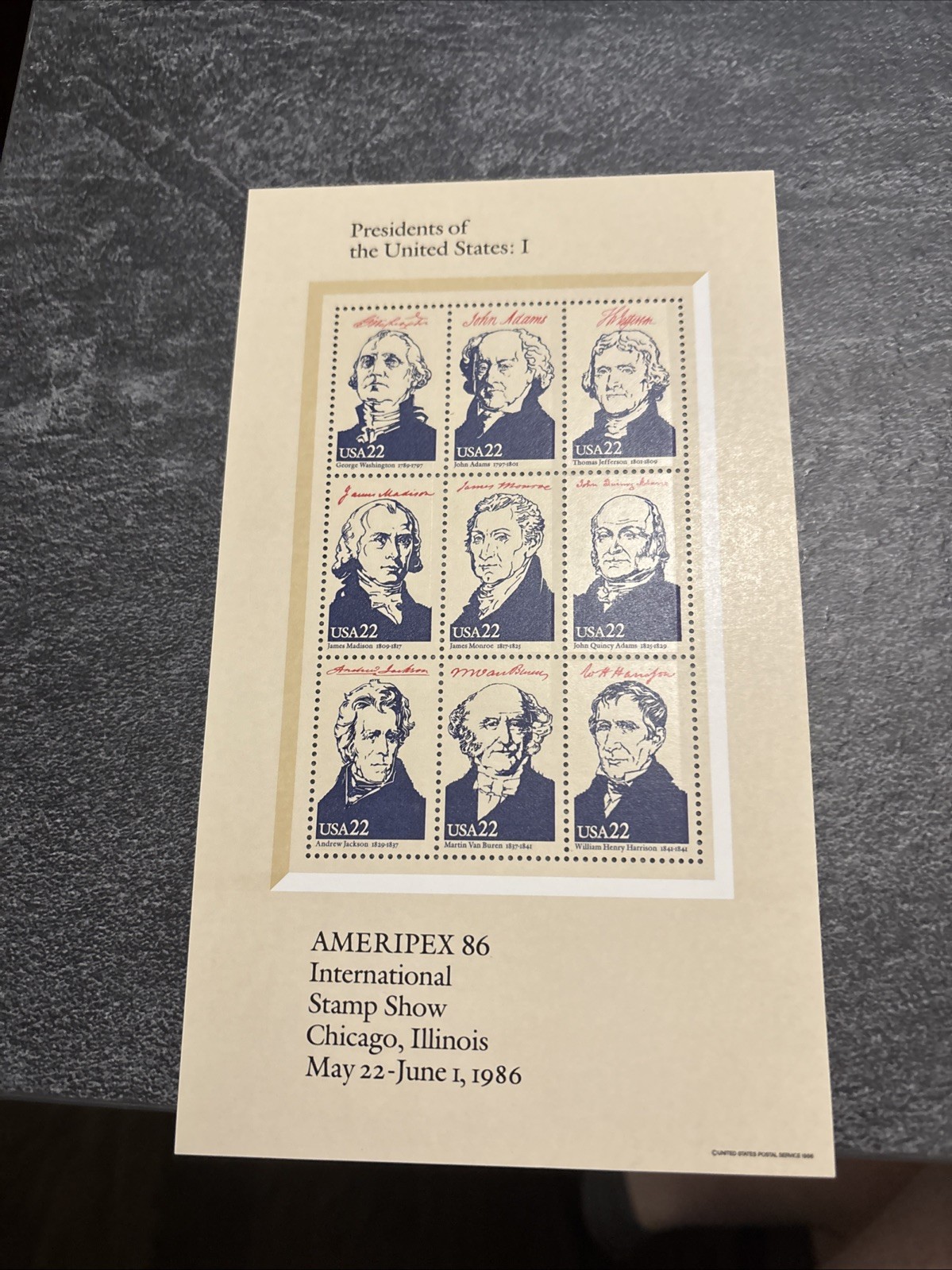 US SCOTT 2216 – 2219 4 PANES OF 9 1986 AMERIPEX STAMPS 22 CENT FACE MNH