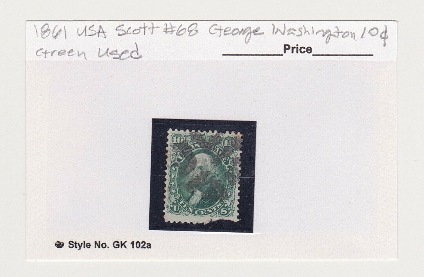 USA Stamps 1861 Scott # 68 Washington 10 Cent Bottom Corner Tear Used