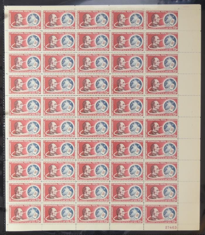 US SCOTT C66 PANE OF 50 INTER POSTAL CONFERENCE AIRMAIL STAMPS 15 CENT FACE MNH