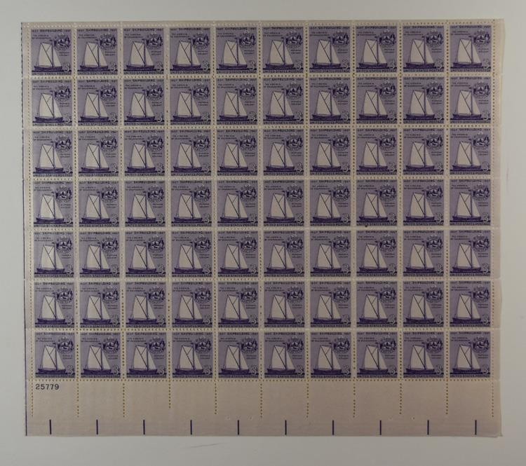 US SCOTT 1095 SHEET OF 70 SHIPBUILDING STAMPS 3 CENT FACE MNH
