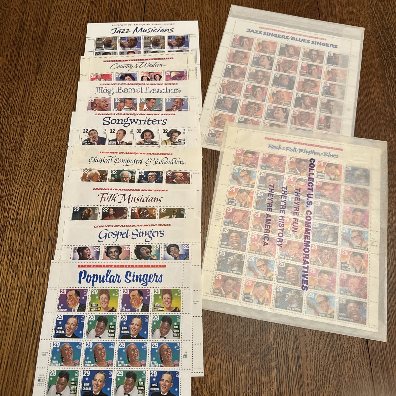 Set of 10 Full Sheets: LEGENDS OF AMERICAN MUSIC SERIES, US Postage Stamps, USA