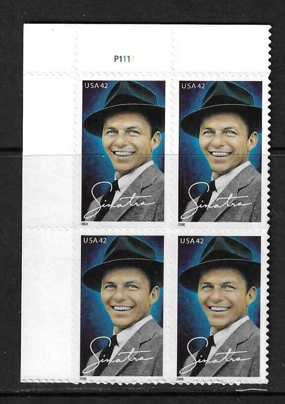USA SC # 4265 Frank Sinatra , BLK4 Plate number . MNH