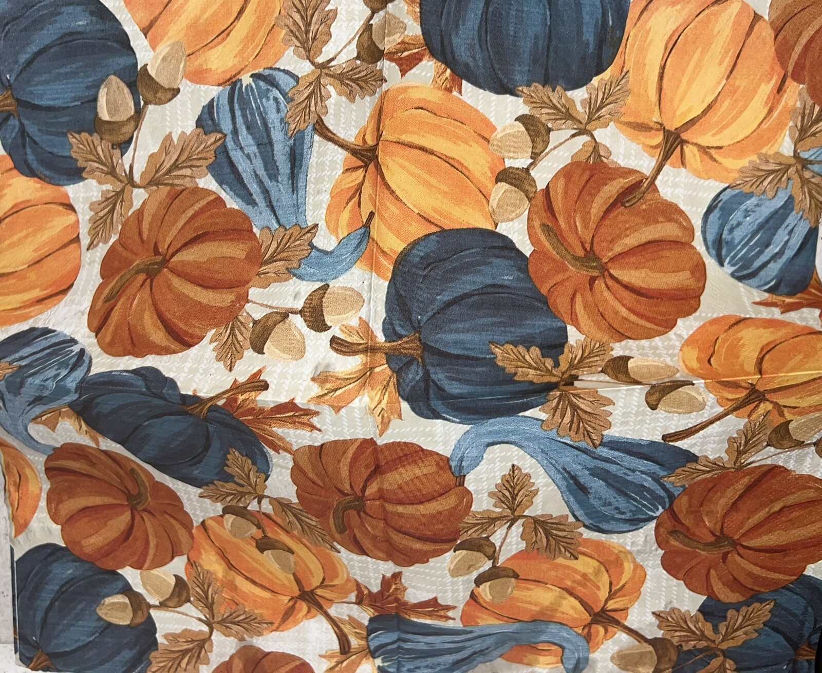 Three Individual Lunch Napkins Decoupage Autumn Fall Pumpkins Blue/Orange 6.5”