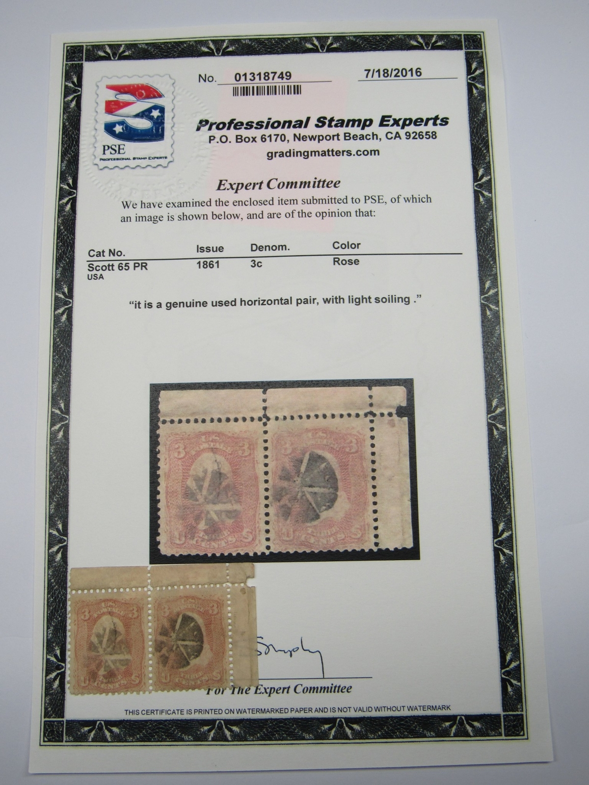 NICE Condition! 1861 U.S. POSTAGE 3¢ Horizontal Pair Stamps STP-09-IB