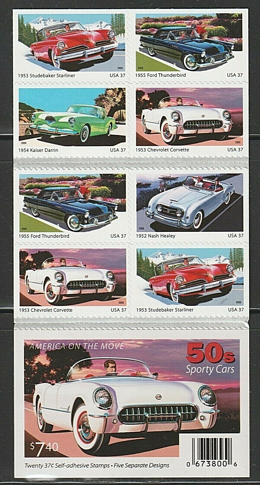 EDSROOM-9913 US 3935b MNH 2005 Complete Booklet of 20 Sporty Cars