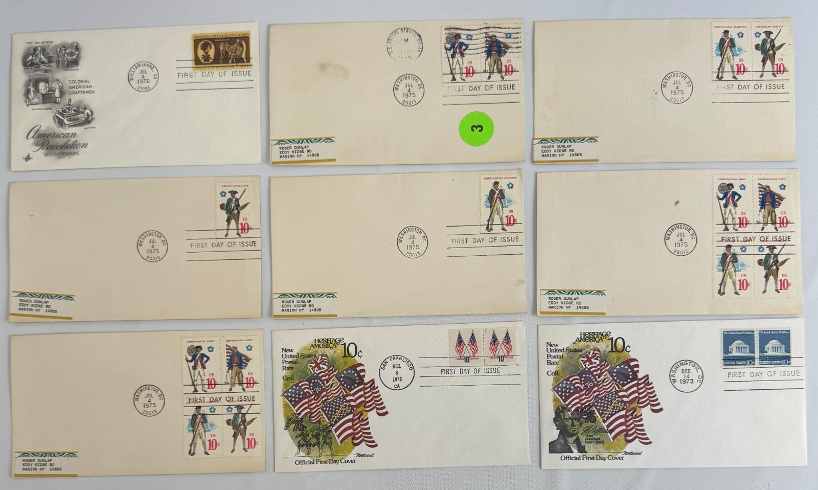 9 Vintage USPS First Day Covers 1972–1975 American Revolution Bicentennial