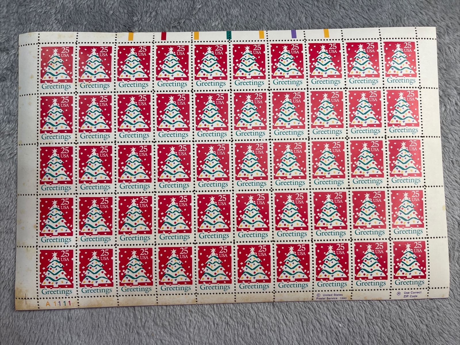 1990 US SCOTT 2515 PANE OF 50 GREETINGS Tree STAMPS 25 CENT FACE MNH