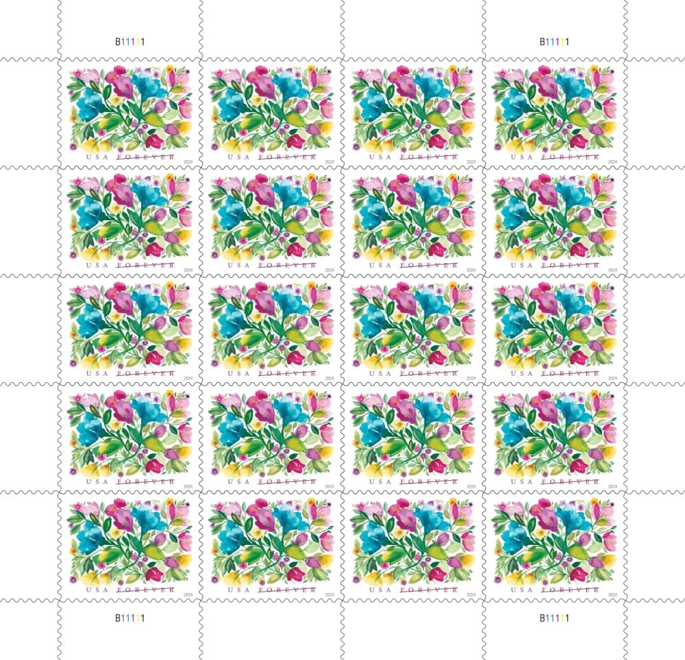 Celebration Blooms Forever Postage Stamps – Sheet of 20, USPS Floral Design, #58