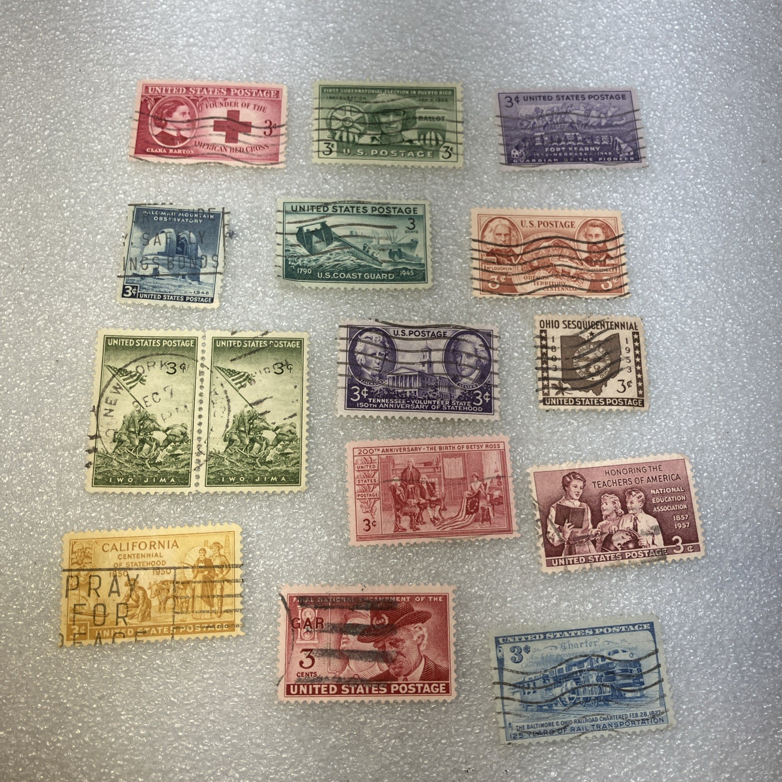 15 USED/Cancelled Commemorative 3c 1941-1955 US Stamps. Varied Lot. $1 Ships.