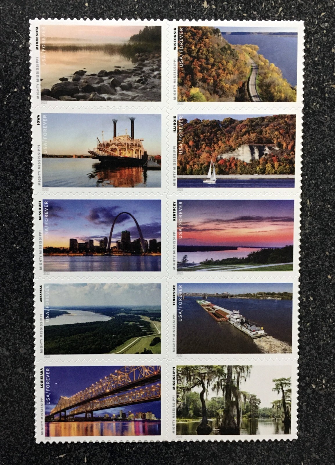2022USA #5698 Forever Mighty Mississippi – Block of 10 from sheet river
