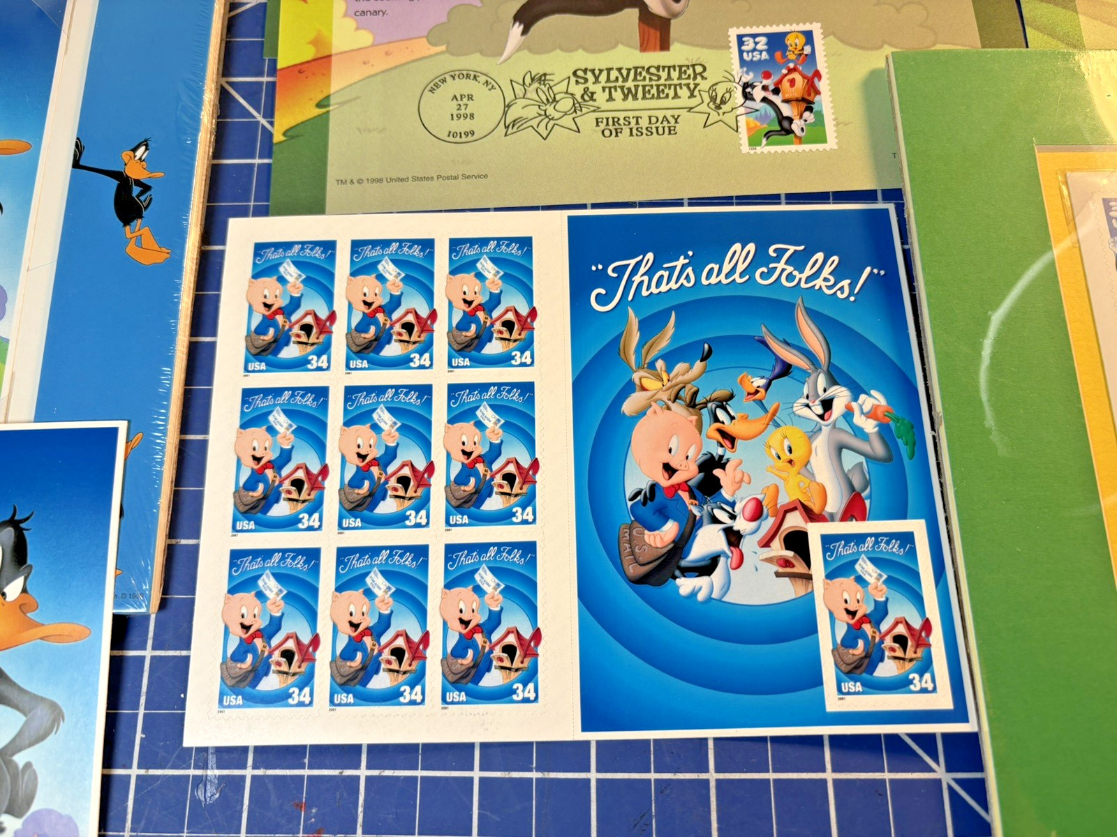 Lot Warner Bros US Postage Stamp 6 First Day 2 Matted 2 Sheets Daffy Bugs Tweety
