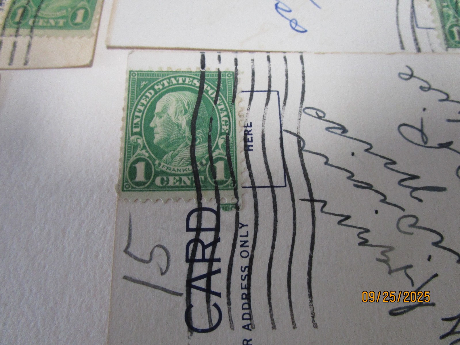BENJAMIN 1 CENT STAMP POSTCARDS 7 LOT POSTMARKED 1938 STAMP EPHEMERA