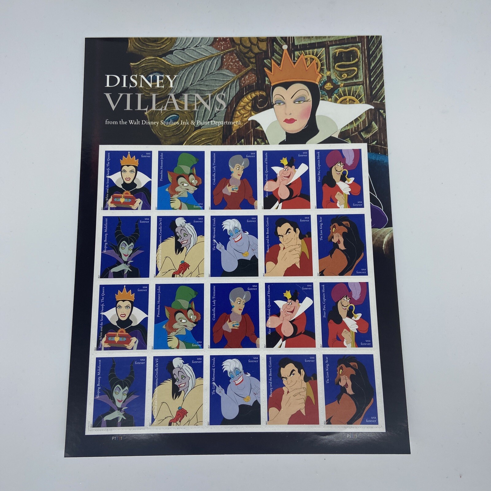 USPS Disney Villains Full Panel of 20 Stamps (1 Sheet) Ursula Scar Snow White