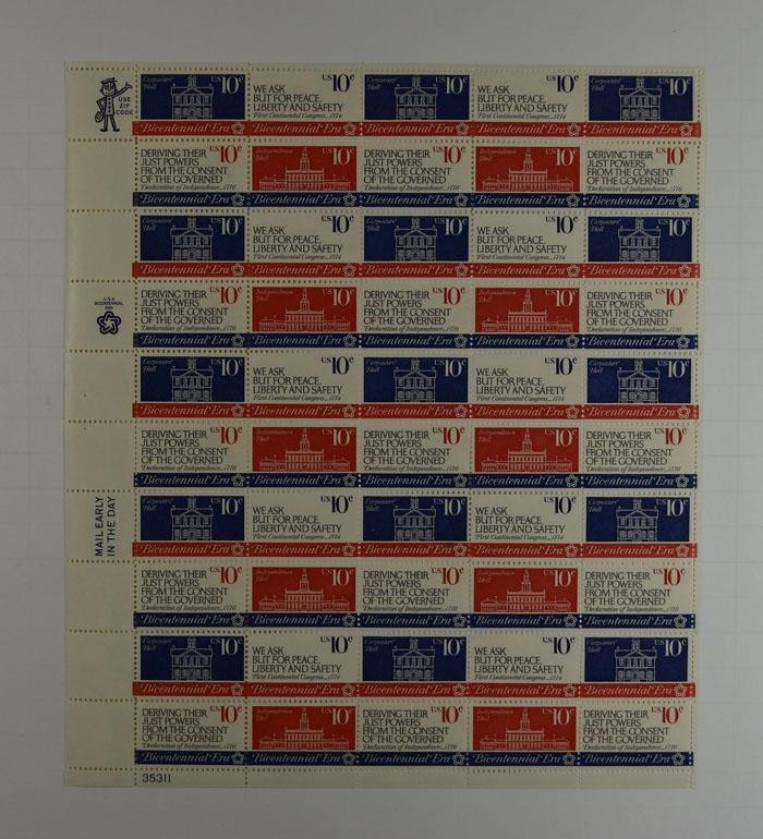 US SCOTT 1543 – 46 PANE OF 50 BICENTENNIAL ERA STAMPS 10 CENT FACE MNH