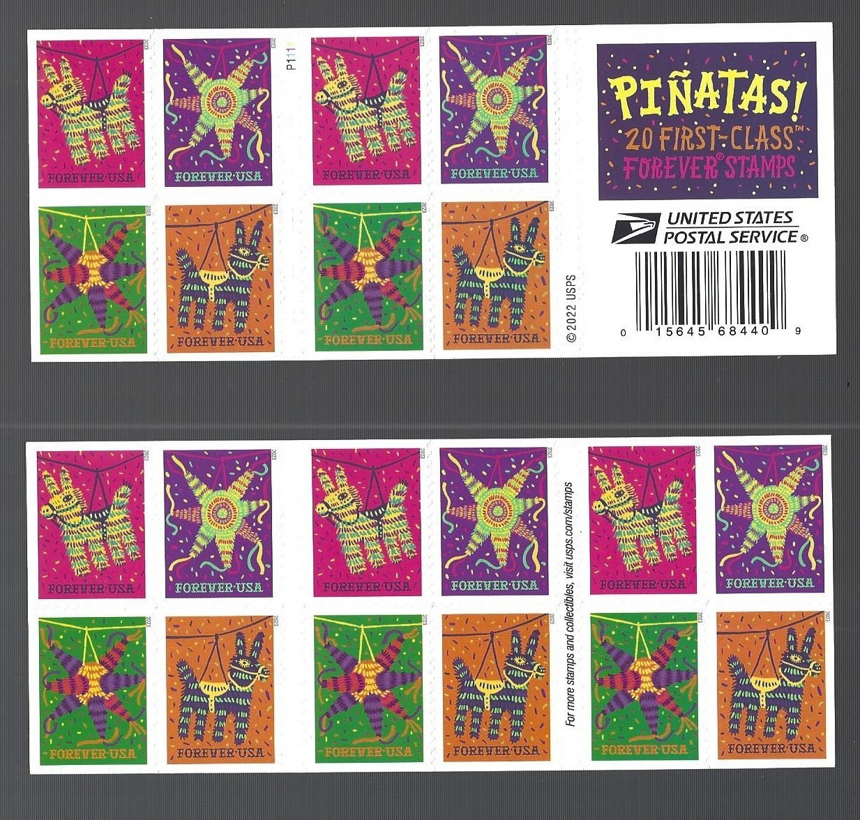 DISCOUNT POSTAGE 💥2022 ” PINATAS! ” 💥20 Forever Stamp 💥FV USD15.60