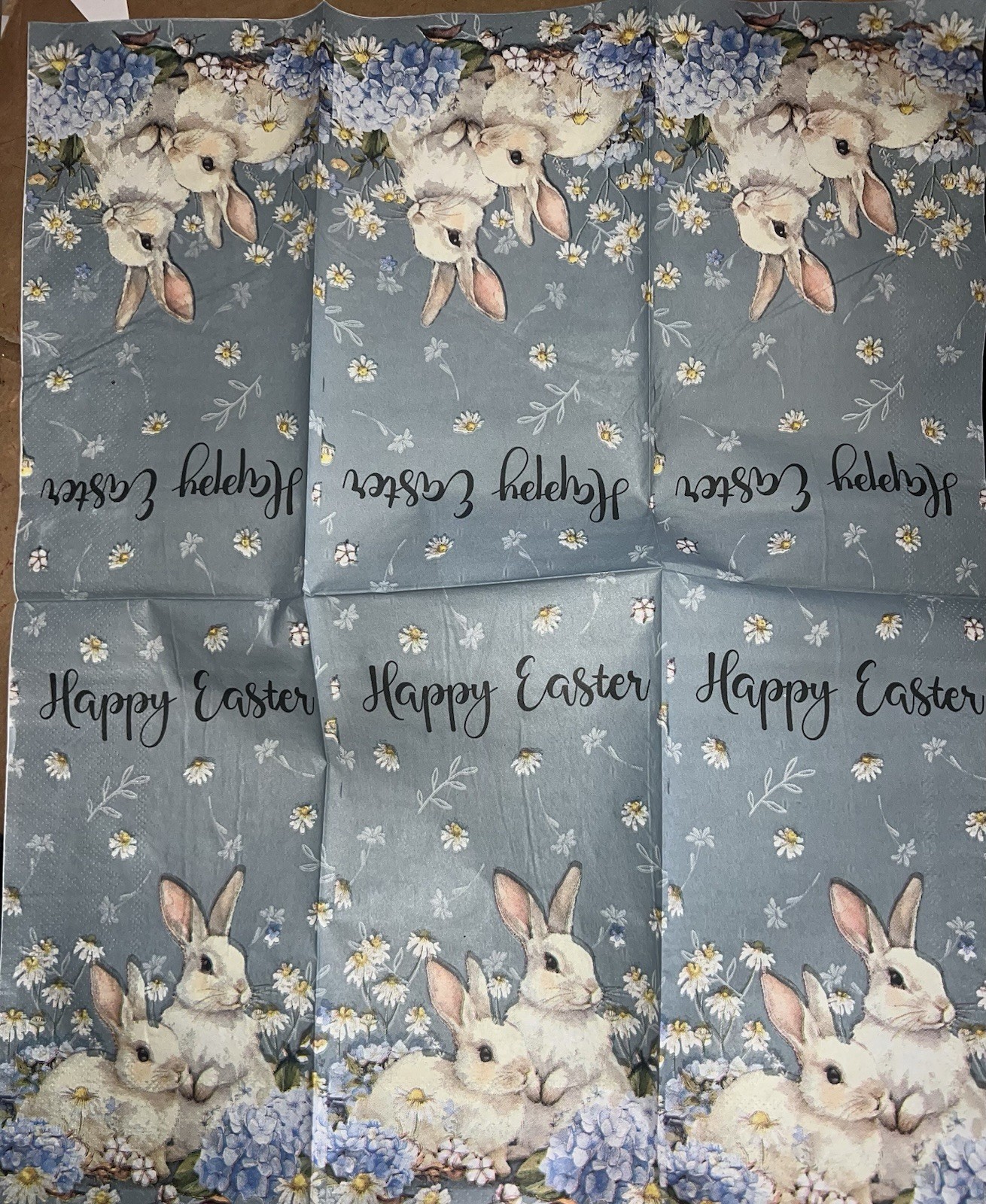Three Paper Dinner Decoupage Napkins Happy Easter country Blue Bunny/Rsbbits