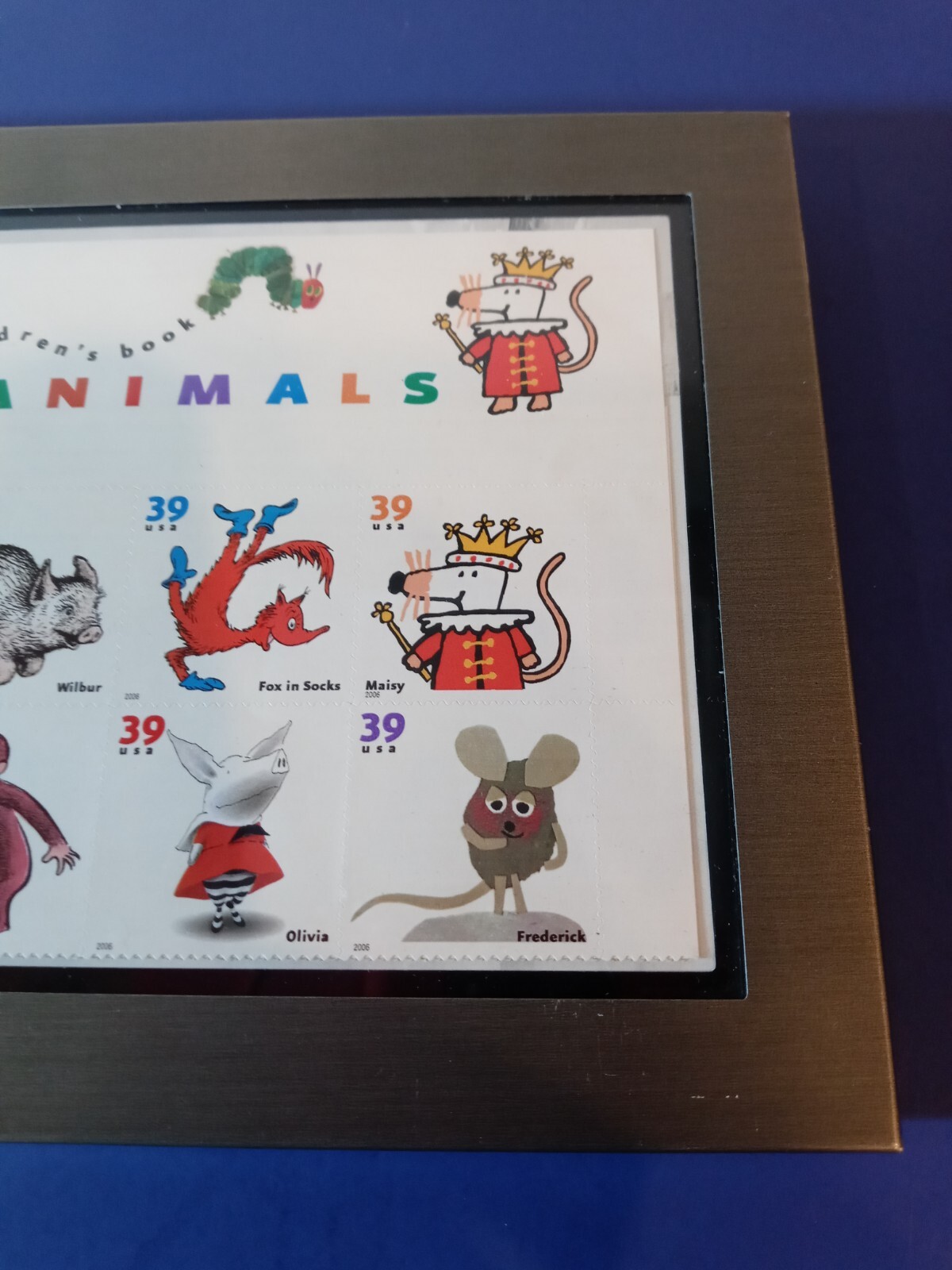 FAVORITE CHILDREN’S BOOK ANIMALS-SHEET OF (16) 39 CENT STAMPS IN FRAME