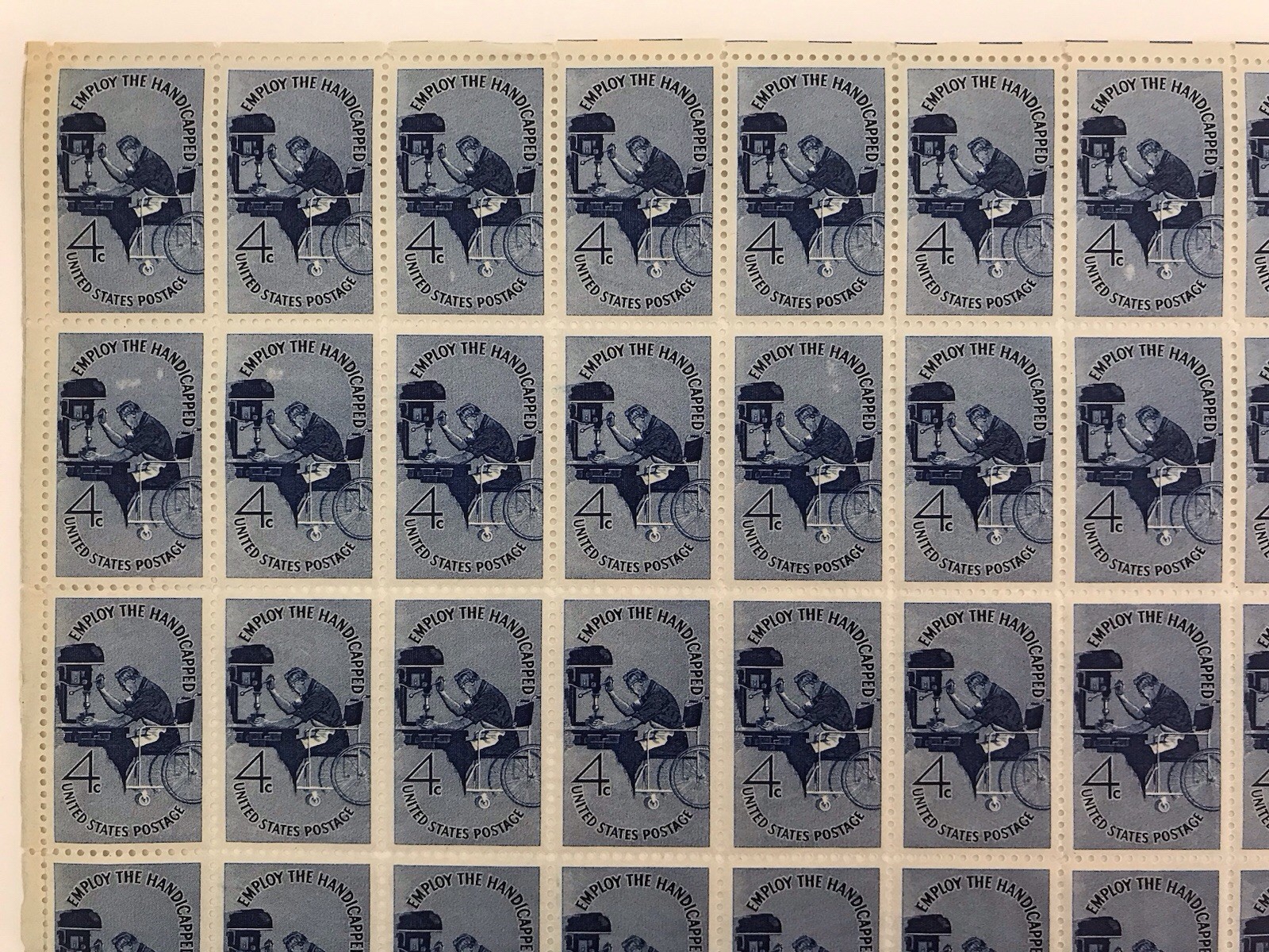 EMPLOY THE HANDICAPPED POSTAGE STAMPS 4 CENT FACE US SCOTT 1155 SHEET OF 50
