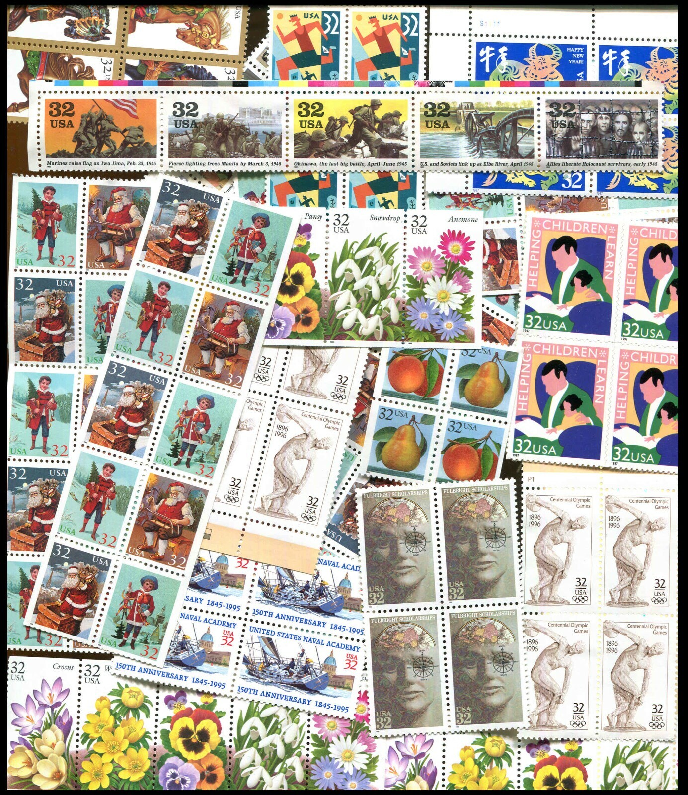 U.S. DISCOUNT POSTAGE LOT OF 100 32¢ STAMPS FACE $32.00