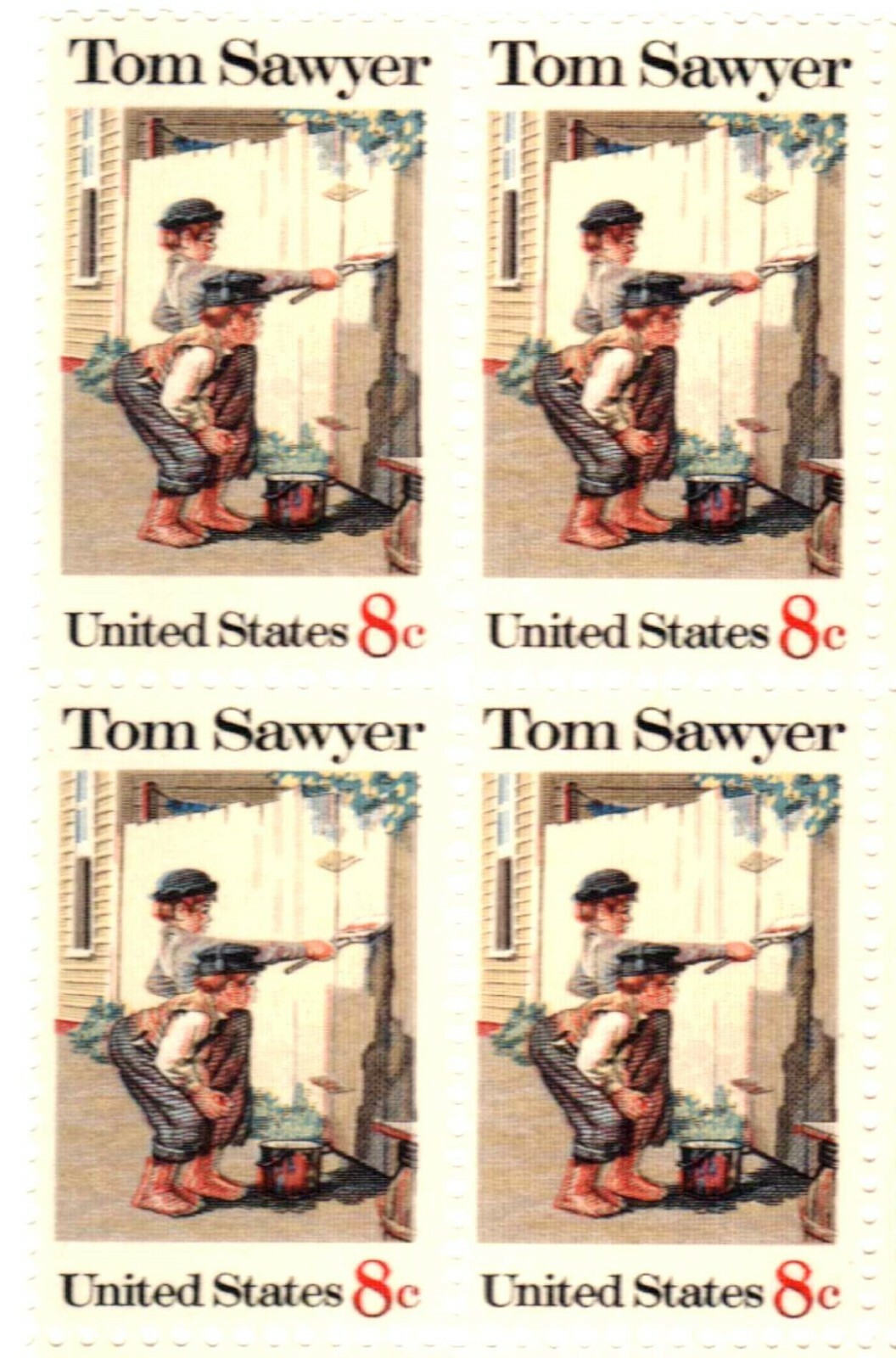 TOM SAWYER–Block of 4 Collectible Unused 1972 Stamps–FREE SHIPPING