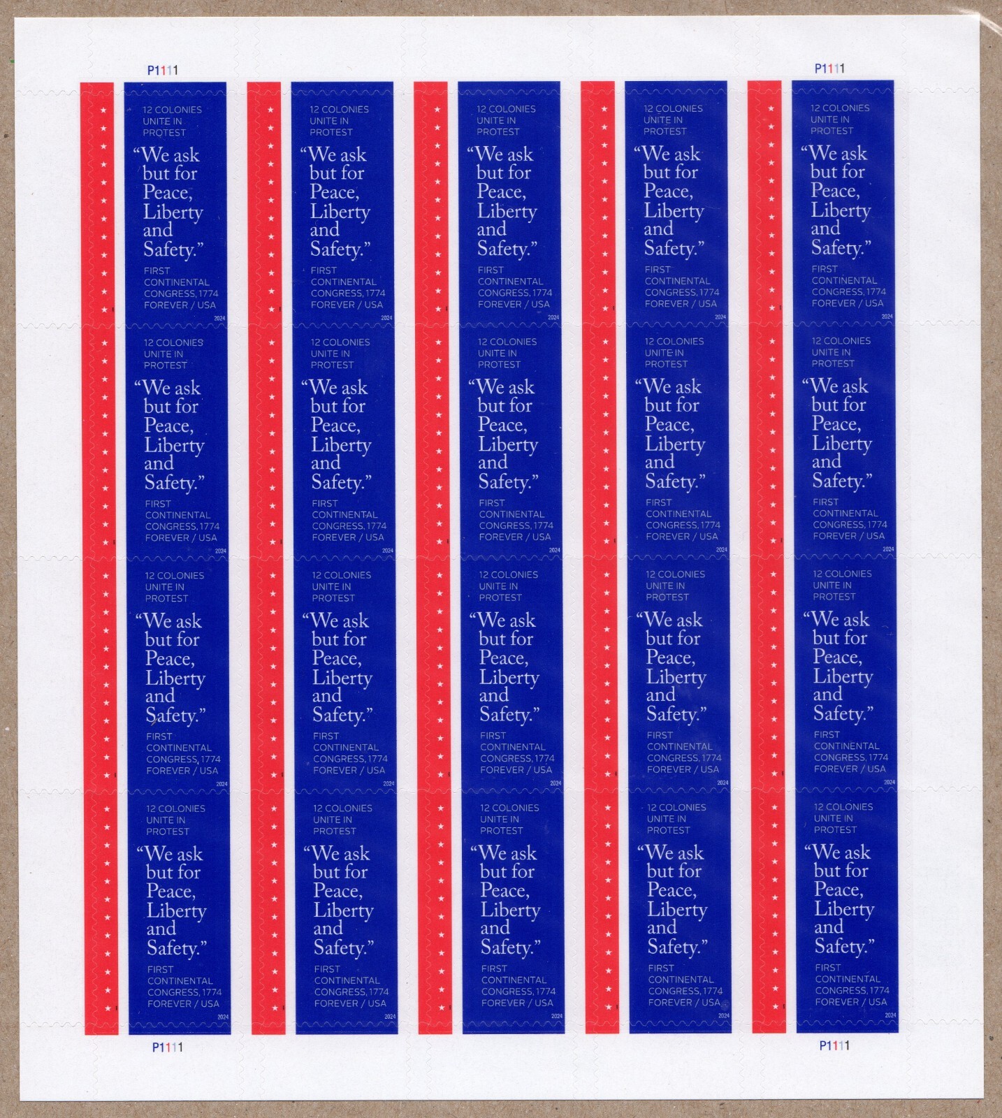 USPS First Continental Congress Full Sheet of 20 Forever Stamps