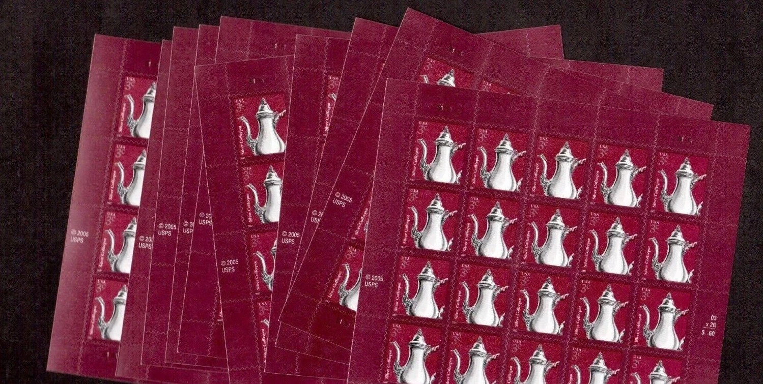 10 FULL SHEETS AMERICANA 2005 Scott 3754 3 cent Silver Coffeepot
