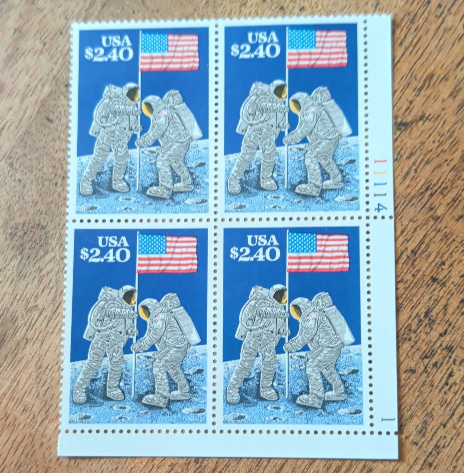 USA $2.40 Space Astronauts Planting Flag Stamp Block of 4 MNH