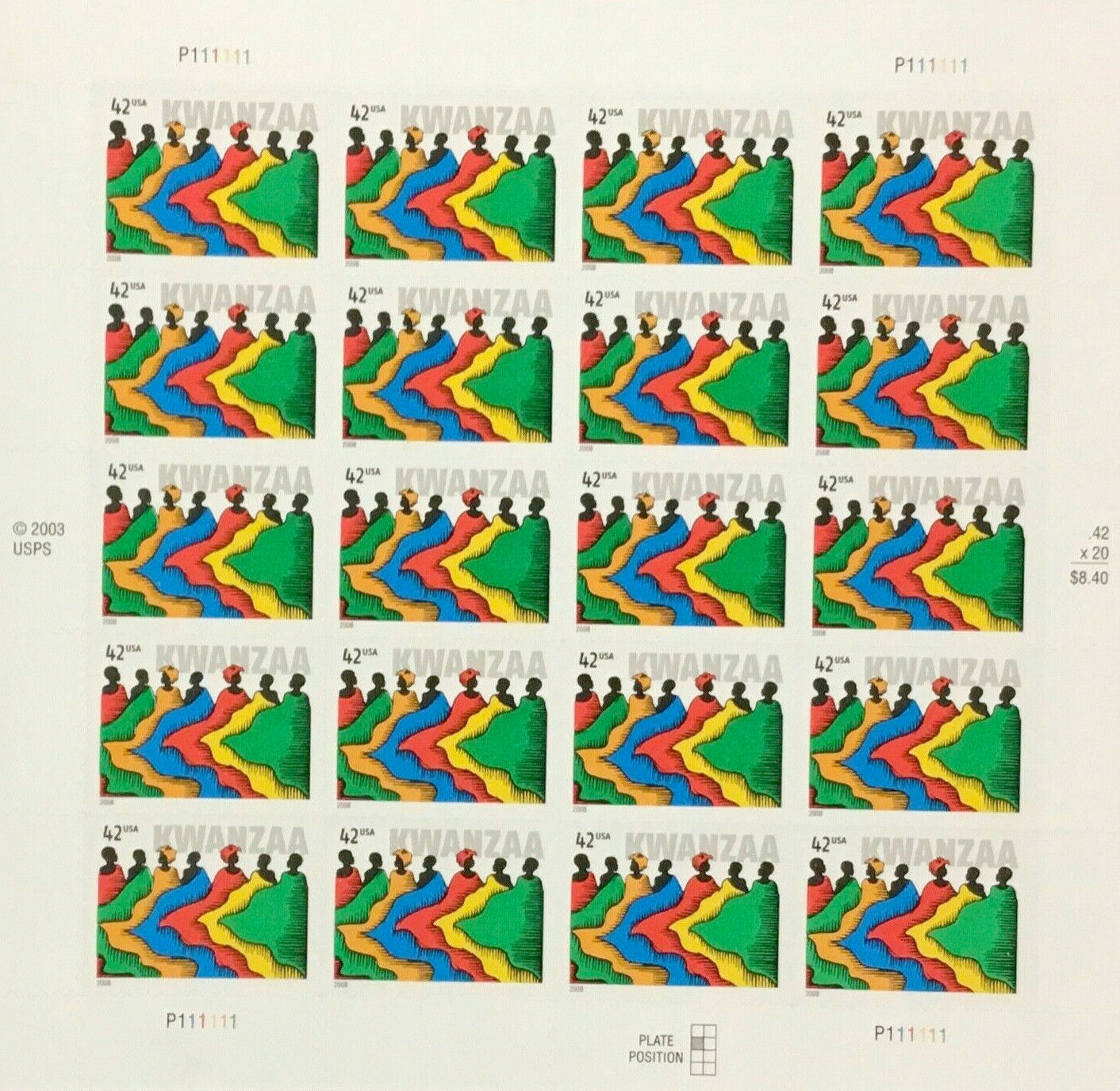 TWO Panes x 20 = 40 of KWANZAA 42¢ African-American Holiday US Stamps USA # 4373