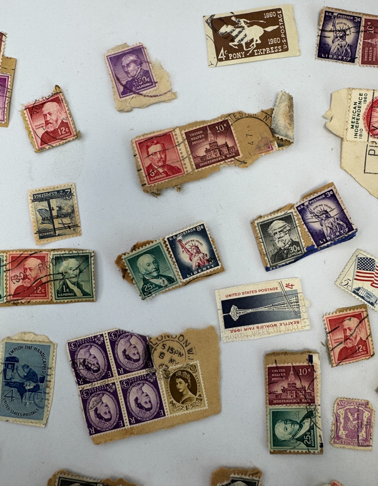 Vintage Worldwide Stamp Kiloware Lot on Paper 1950s–1960s US and Foreign
