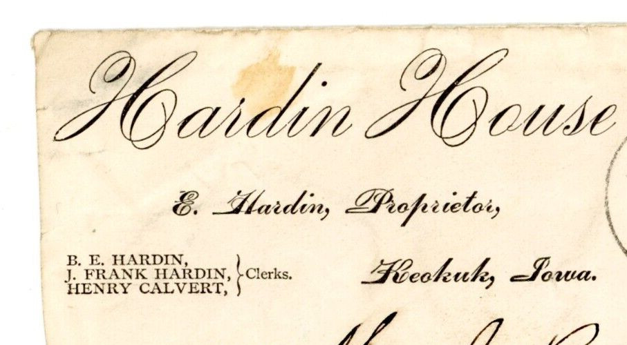 1880s Envelope Green 3 cent Washington Stamp HArdin House Keokuk IOWA Walpole NH