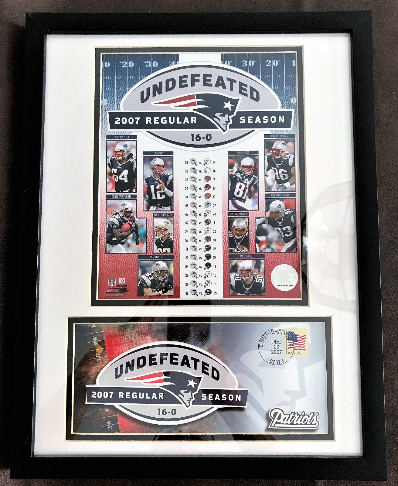 Set of 4 Original New England Patriots Framed USPS Stamp Collection Brady Moss