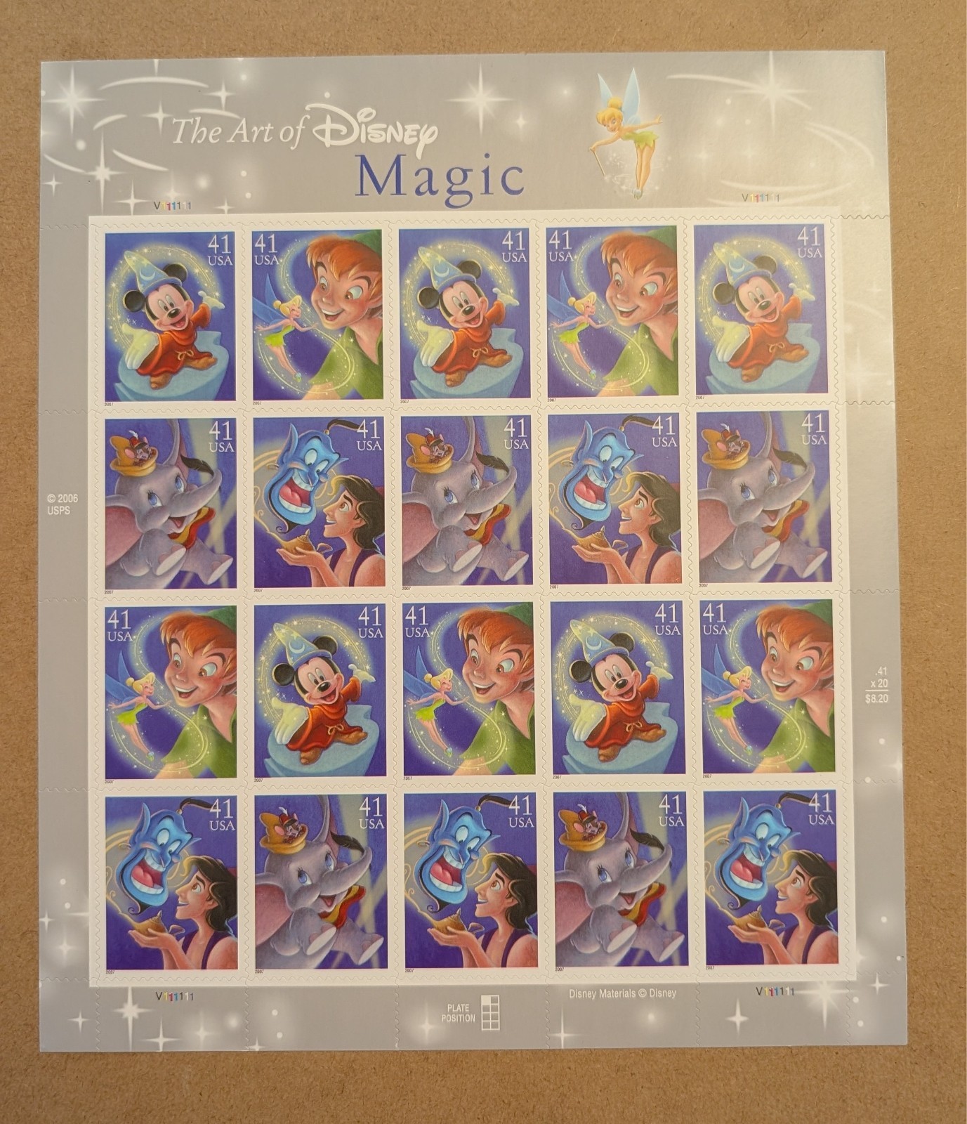 Art of Disney Magic Sheet of 20 – USPS 41 cent Stamps – Scott #4192-95