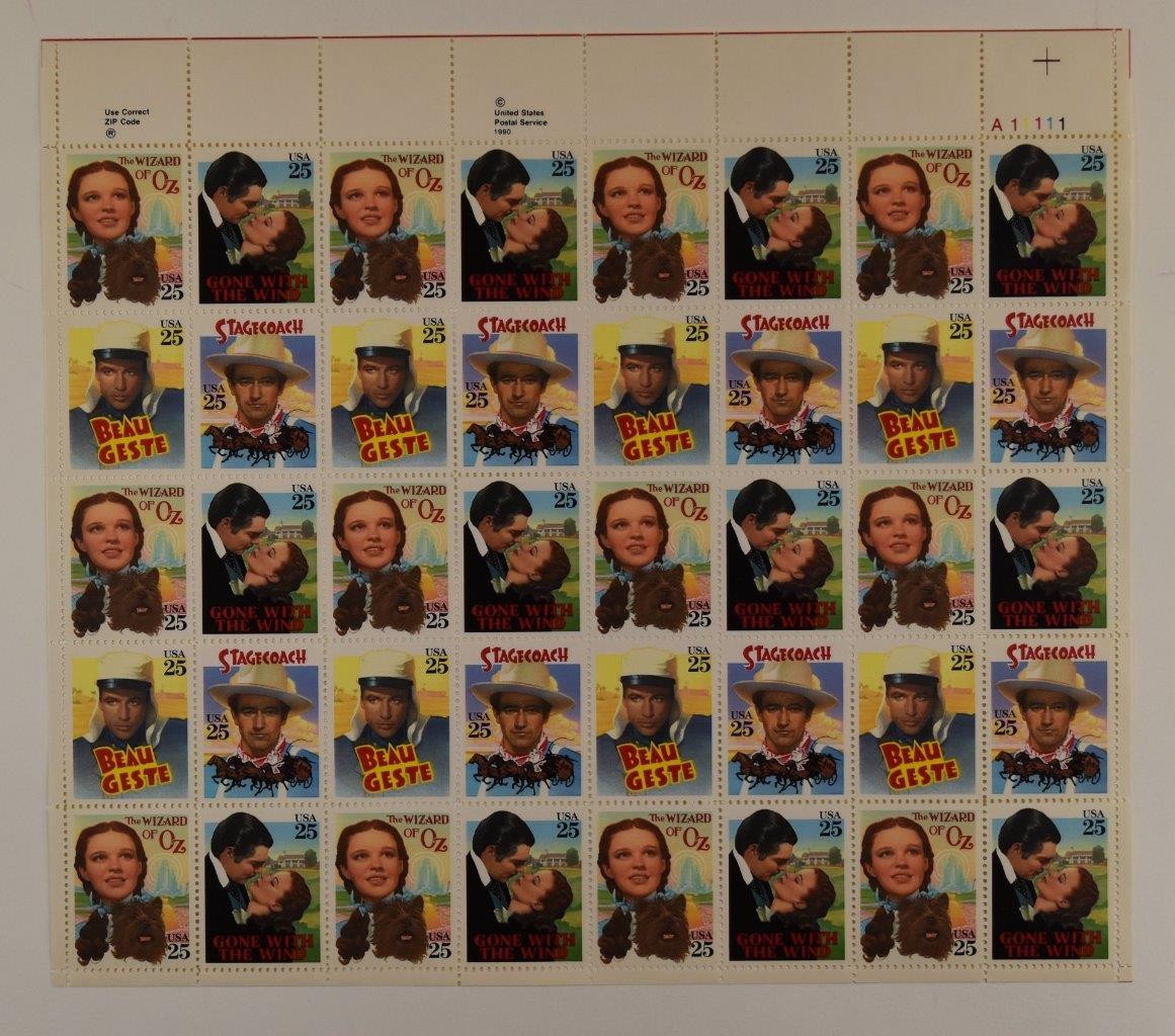 US SCOTT 2445-2448 SHEET OF 40 CLASSIC MOVIES STAMPS 25 CENT FACE MNH