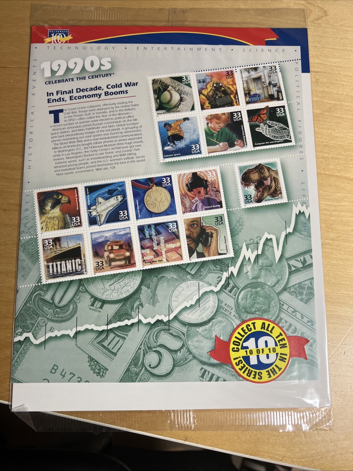 New Sealed CELEBRATE THE CENTURY 1900-1990. Complete 10 Sheet Set US Stamps
