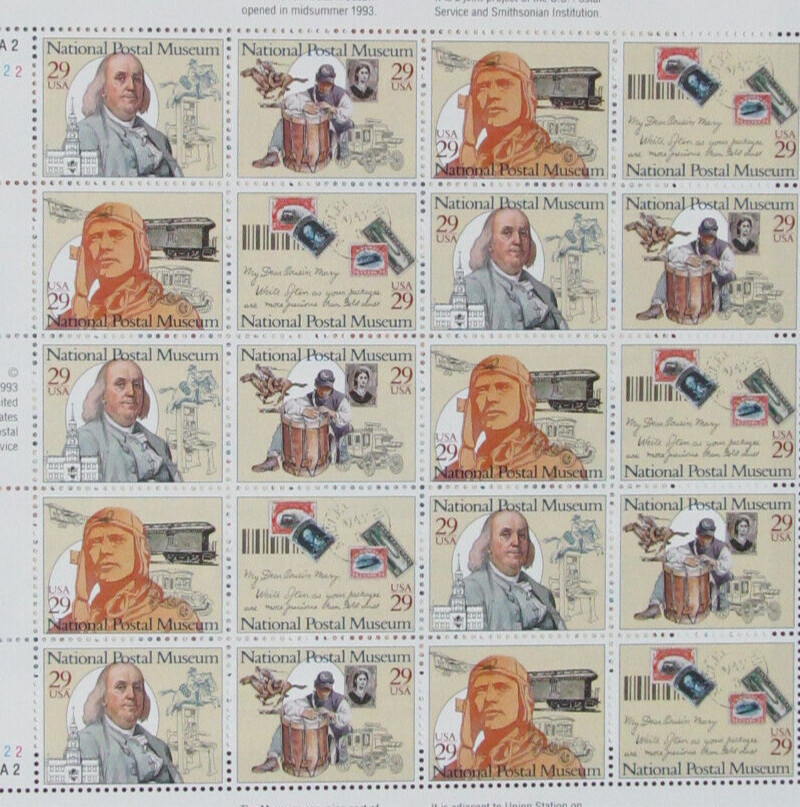 Four x 20 = 80 of NATIONAL POSTAL MUSEUM 29¢ US USA Postage Stamps Sc# 2779-2782