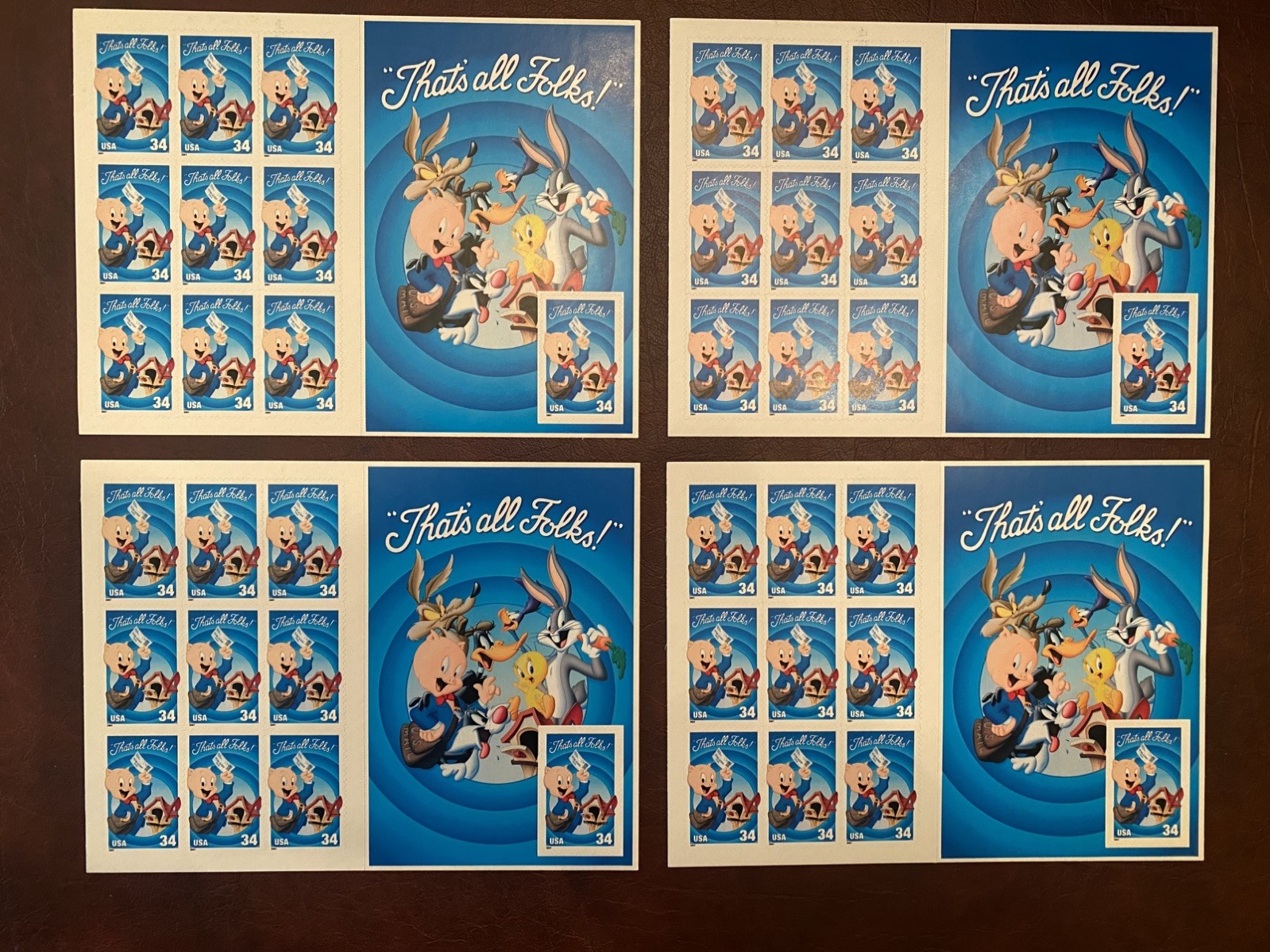 LOONEY TUNES US Postage Stamp Lot 4 Sheets “That’s All Folks!”