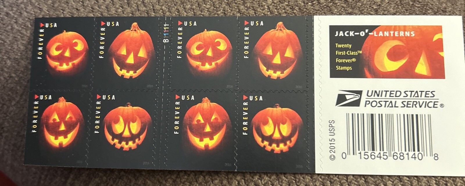 20 USPS PUMPKIN HALLOWEEN FOREVER STAMPS SHEET FROM 2016 FV $14.60 As Pictured