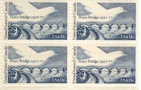 PEACE BRIDGE–Block of 4 Collectible Unused 1977 Stamps-FREE SHIP