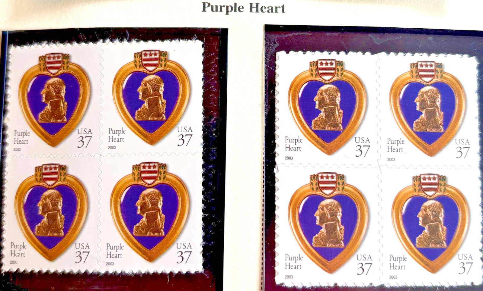 2003 USA #3784 37c Purple Heart – Two Blocks of 4 Stamps MNH