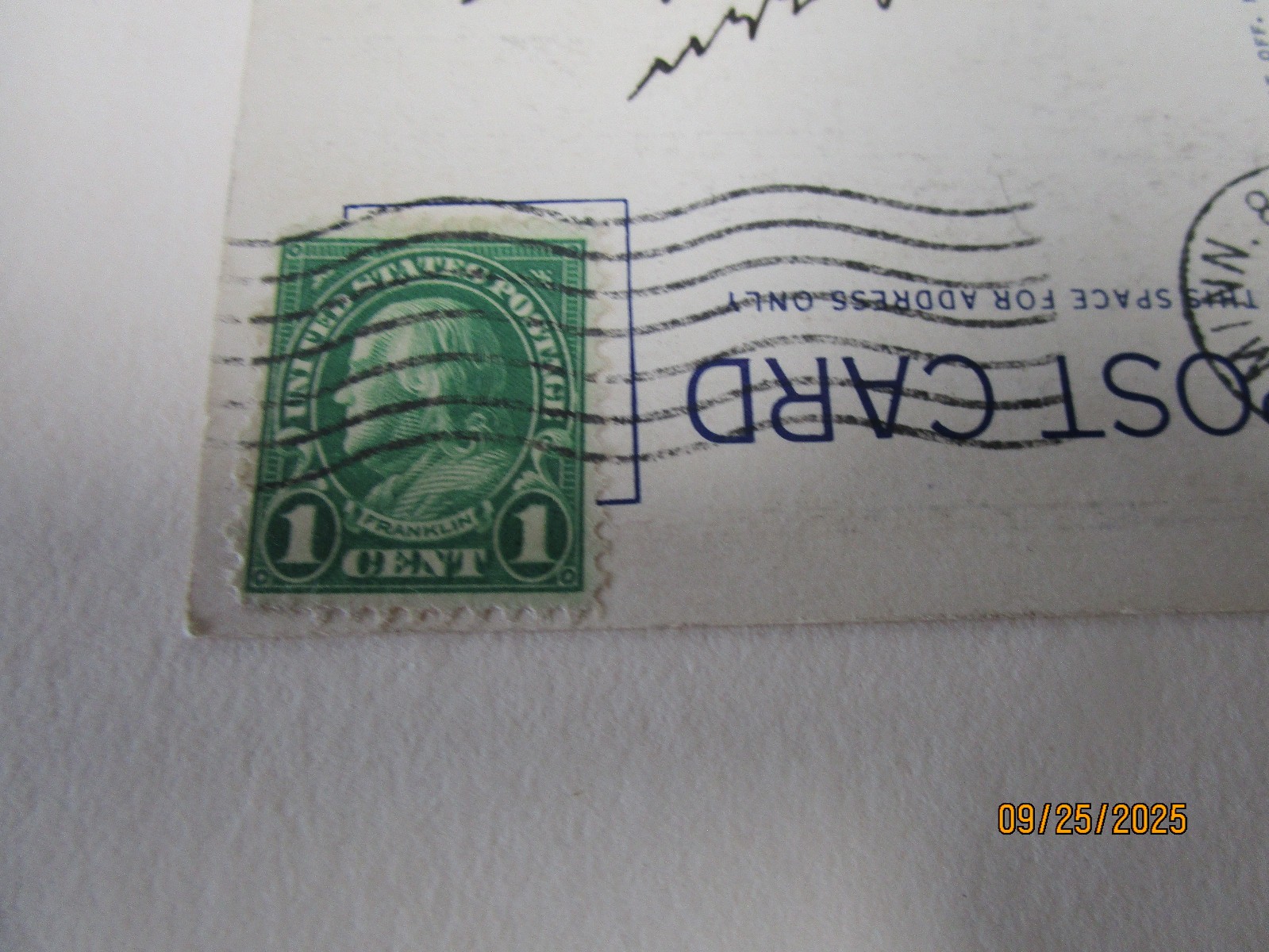 BENJAMIN 1 CENT STAMP POSTCARDS 7 LOT POSTMARKED 1938 STAMP EPHEMERA