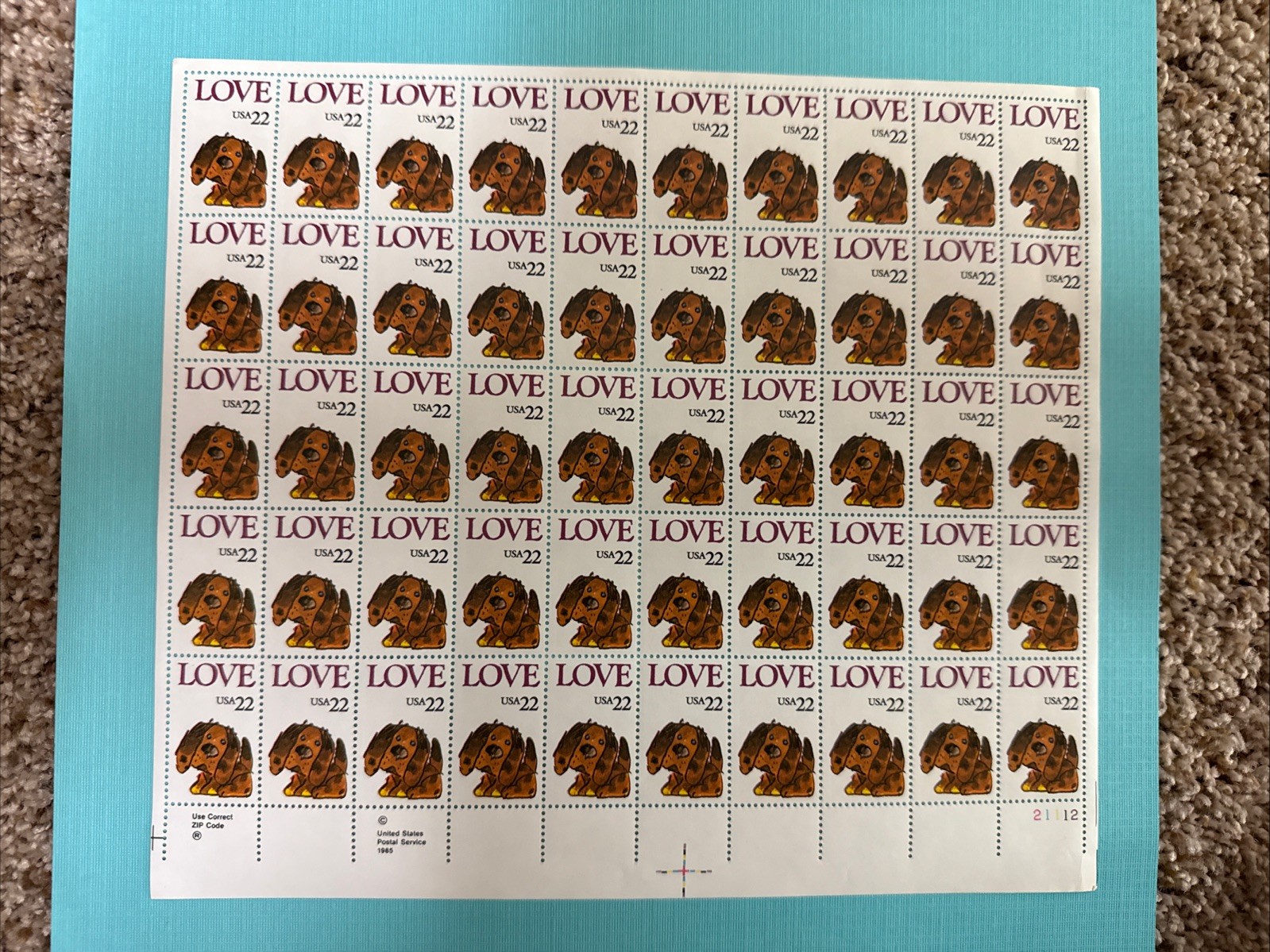 US SCOTT 2202 SHEET OF 50 LOVE DOG STAMPS 22 CENT FACE MNH