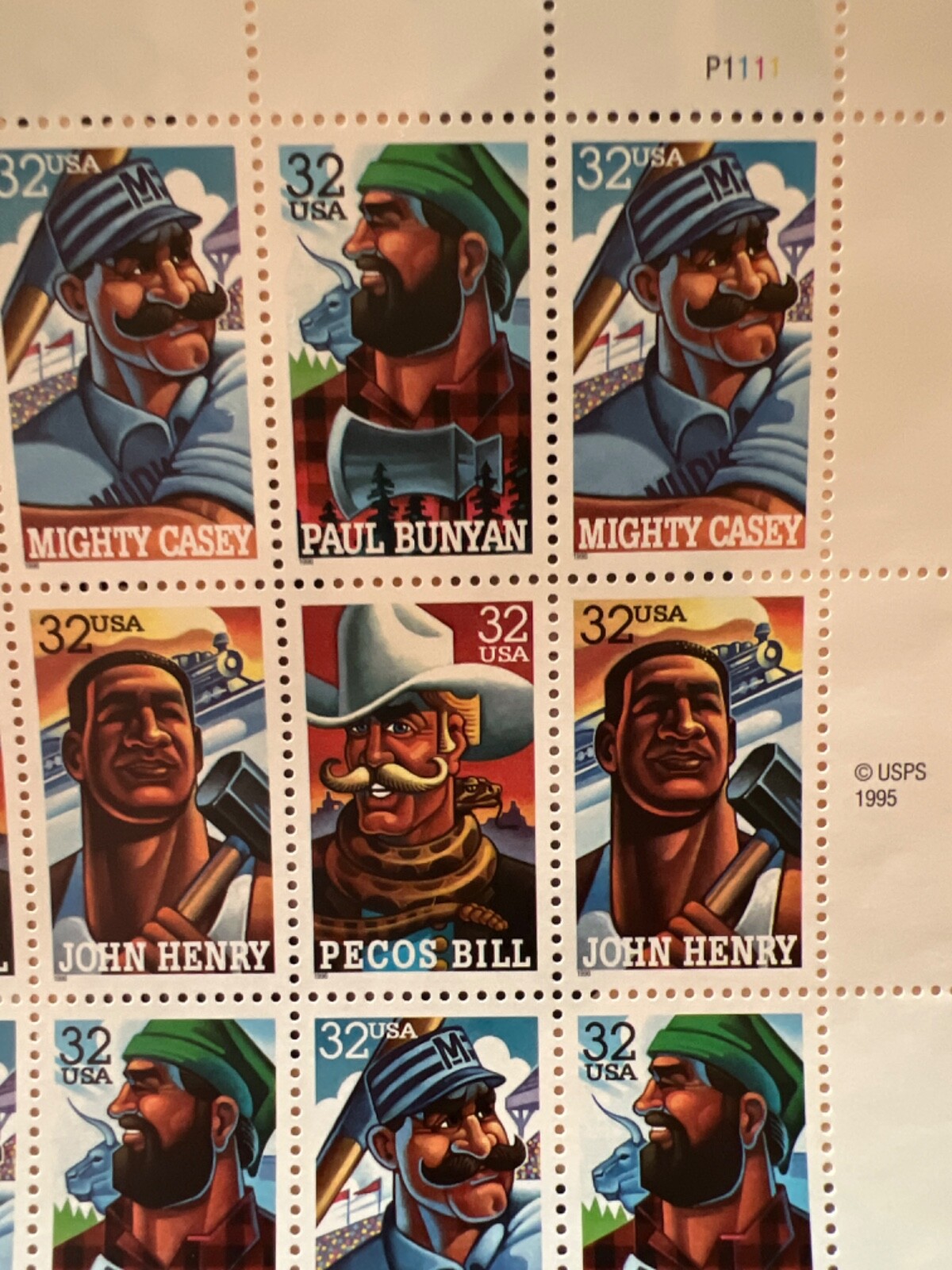 See Photos. Scott #3086A FOLK HEROES (Pecos Bill, Paul Bunyan) Sheet of 20 Stamp