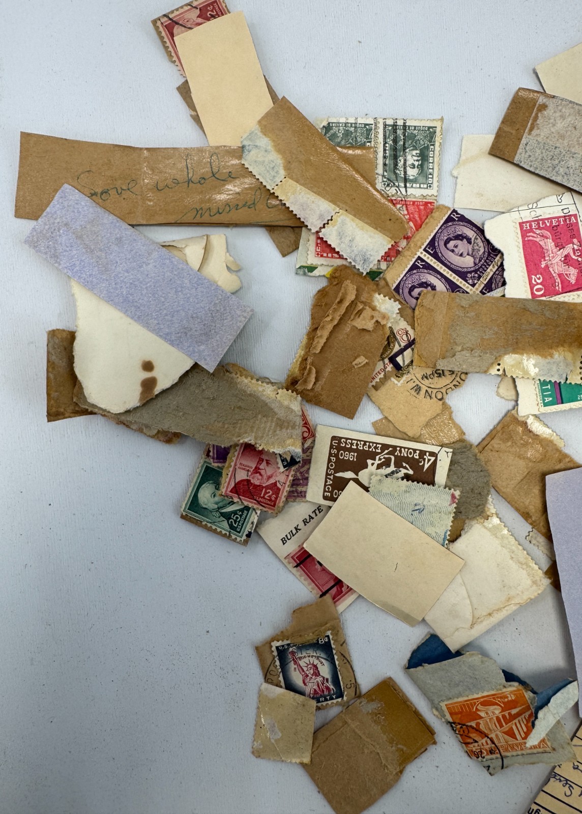 Vintage Worldwide Stamp Kiloware Lot on Paper 1950s–1960s US and Foreign