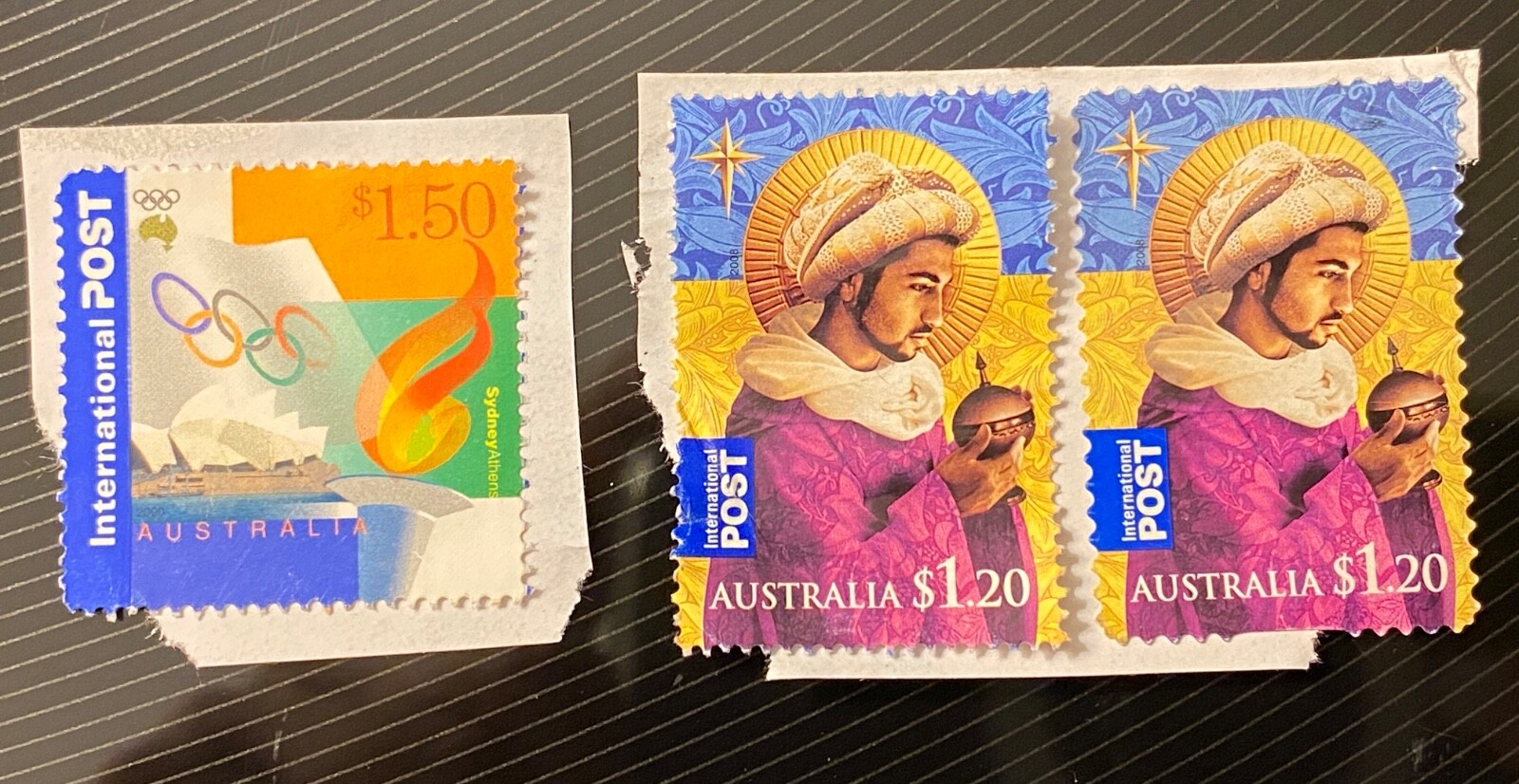 (3) Australia INTERNATIONAL POST $3.90 Postage Stamps Used on Paper NOT Canceled