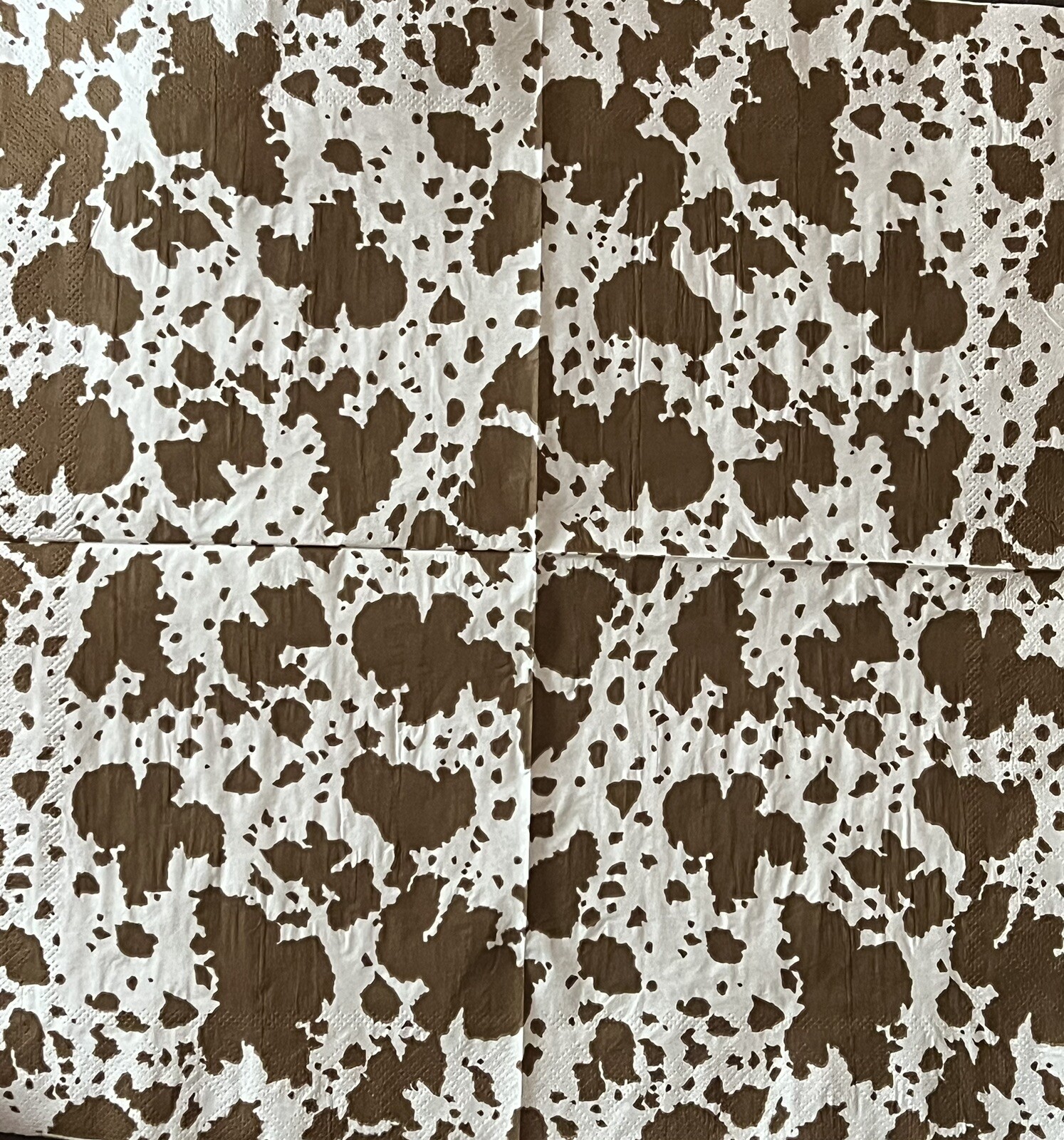 Two (2) 6.5”x6.5” Brown Cowhide Paper Lunch Napkins For Art Decoupage