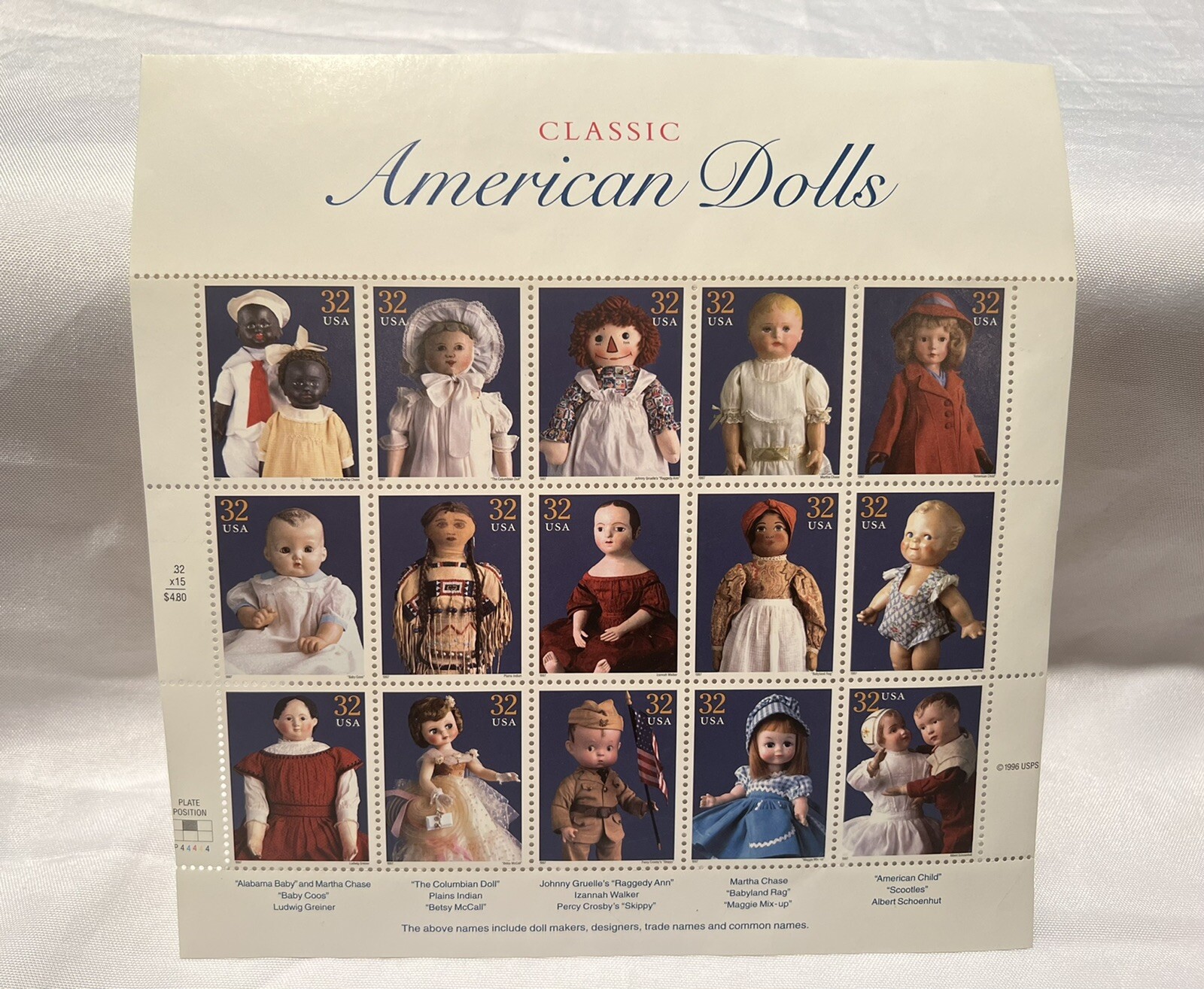 1996 – 15 USPS Postage Stamps American Doll Sheet Of 32 cent stamps